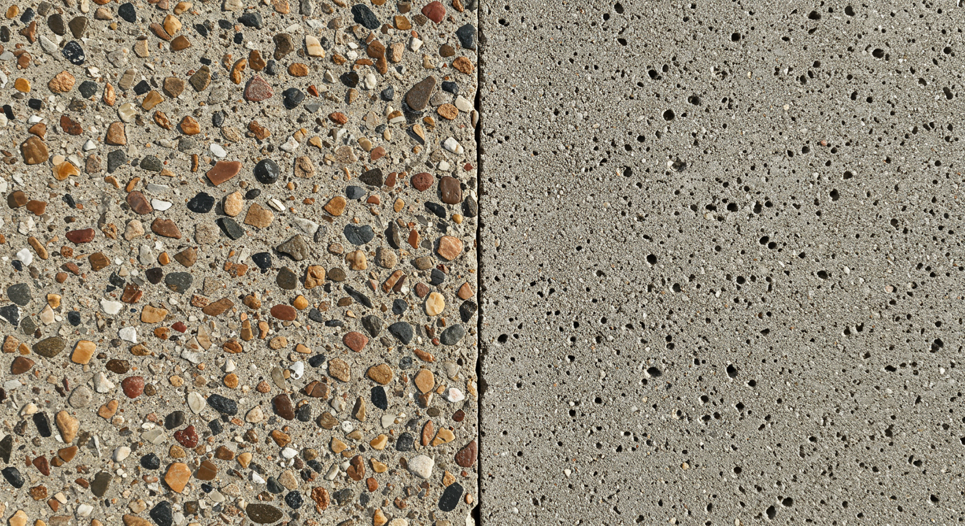 洗い出しコンクリートと透水性コンクリートの表面比較
