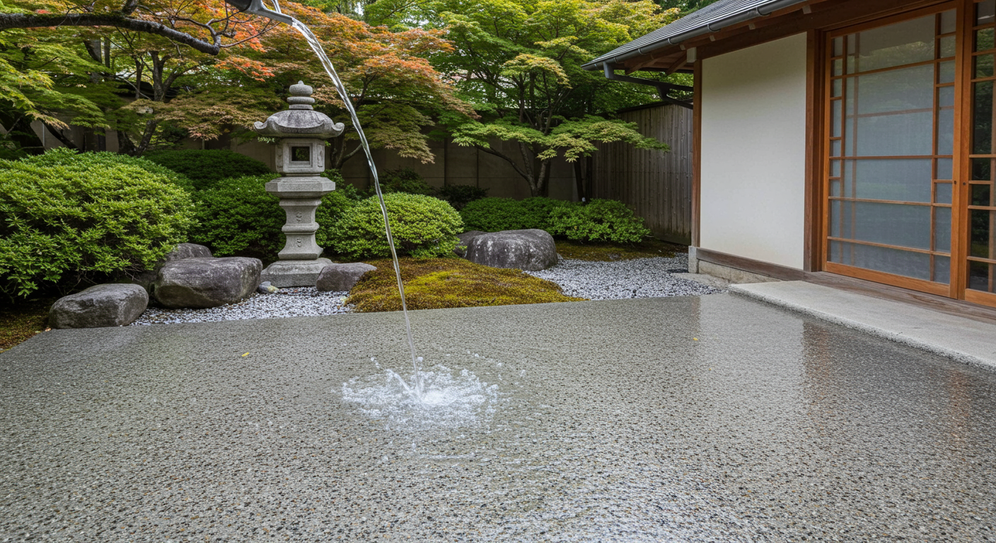 透水性コンクリートの水の浸透性を示す施工例