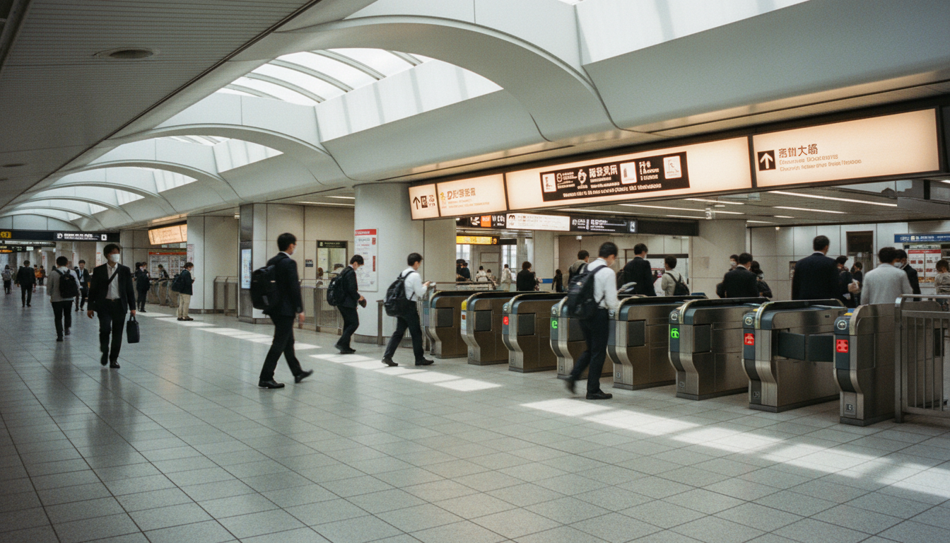 月島駅の改札口と駅周辺の様子