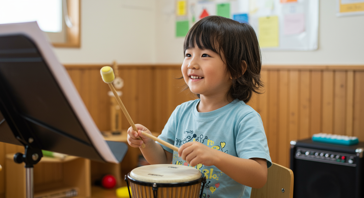 子どもが楽器で自由に表現している様子