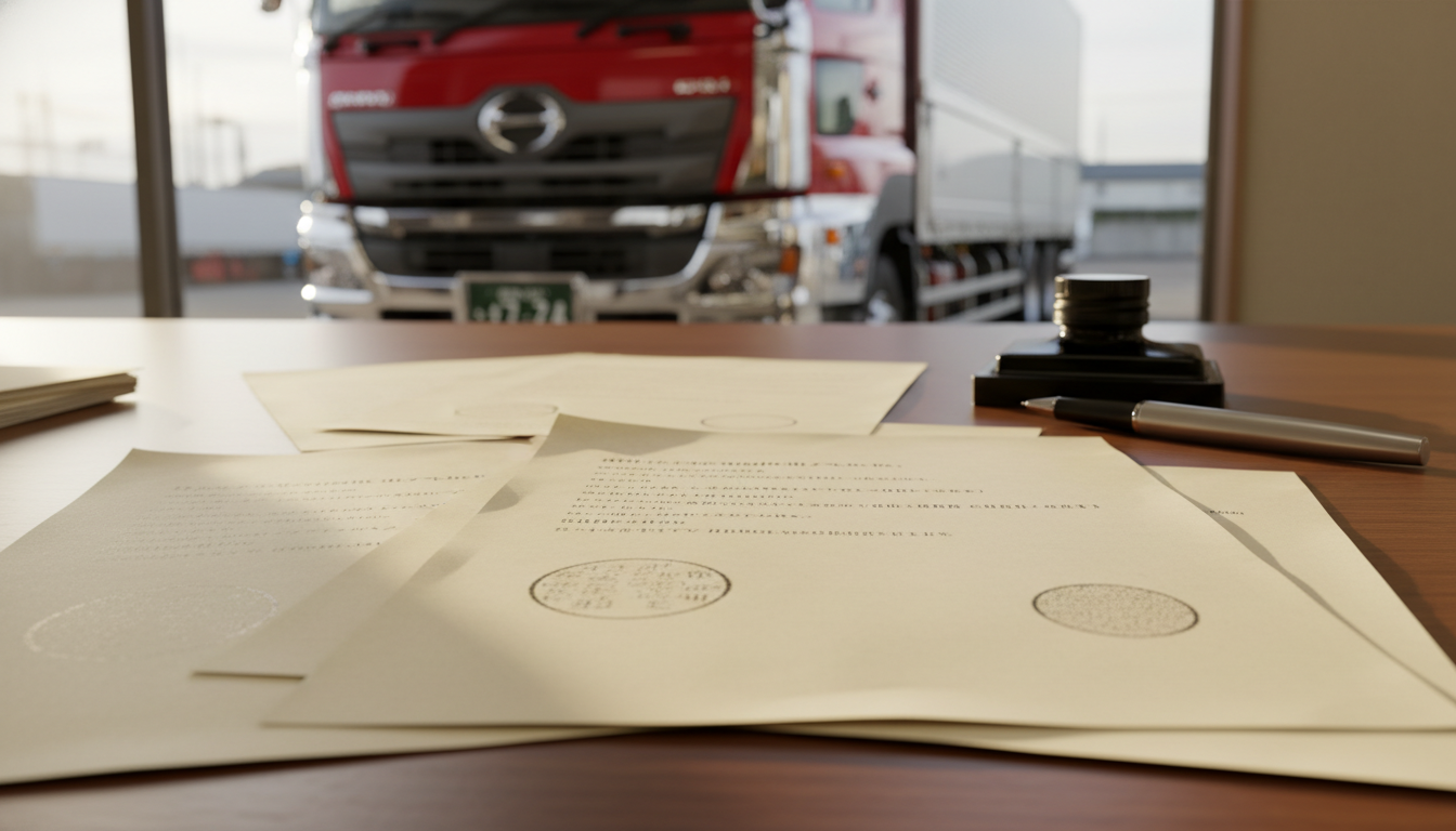 特殊車両通行許可の申請書類と大型トラック