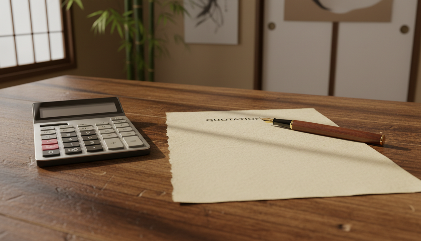 申請費用の見積書と電卓