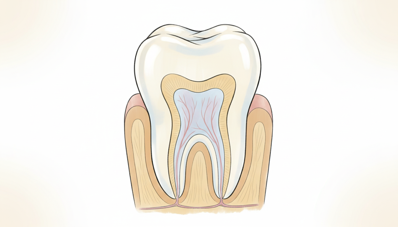 歯の構造とエナメル質・象牙質・象牙細管の関係を示すイラスト