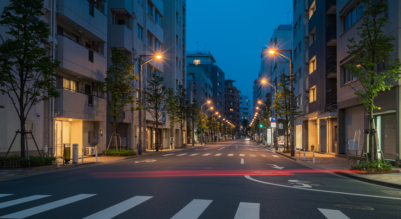 赤坂エリアの夜間の安全な街並み