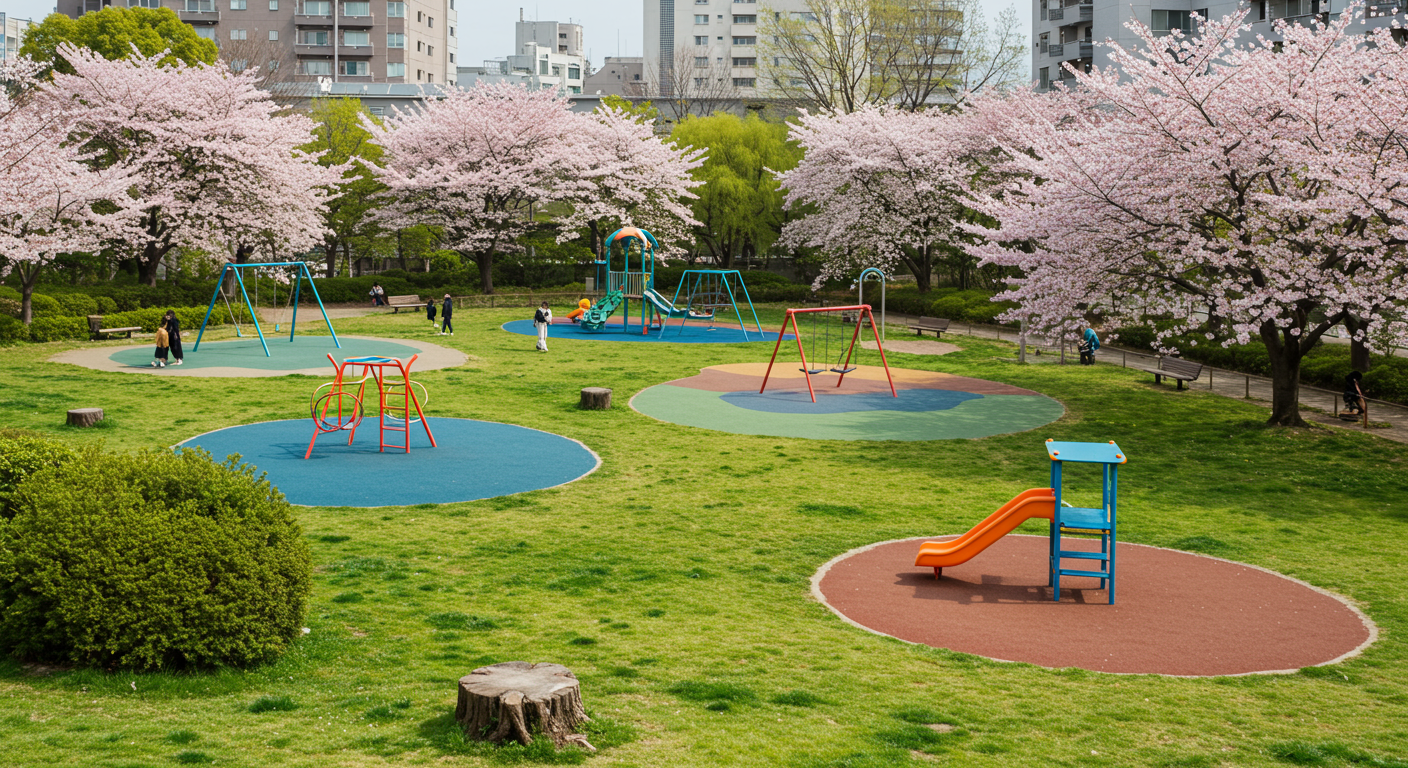 赤坂氷川公園の遊具と緑豊かな環境