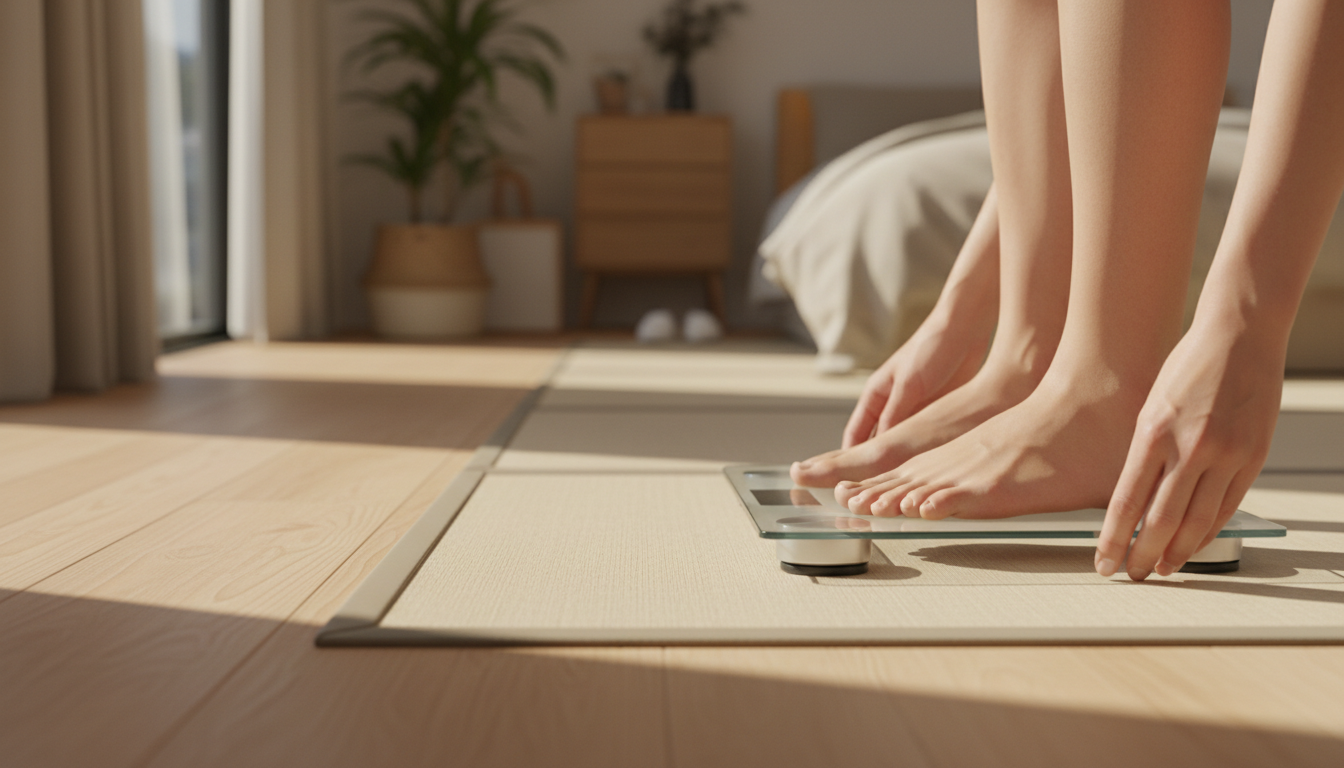 体組成計で筋肉量を測定する様子