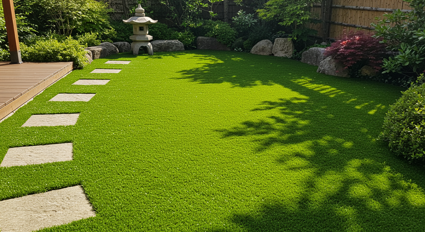 美しい人工芝が敷かれた庭