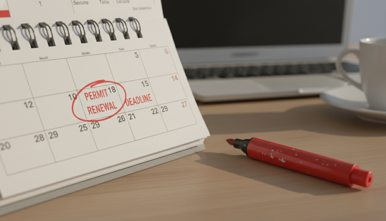 特殊車両通行許可証の更新期限を確認するカレンダーのイメージ