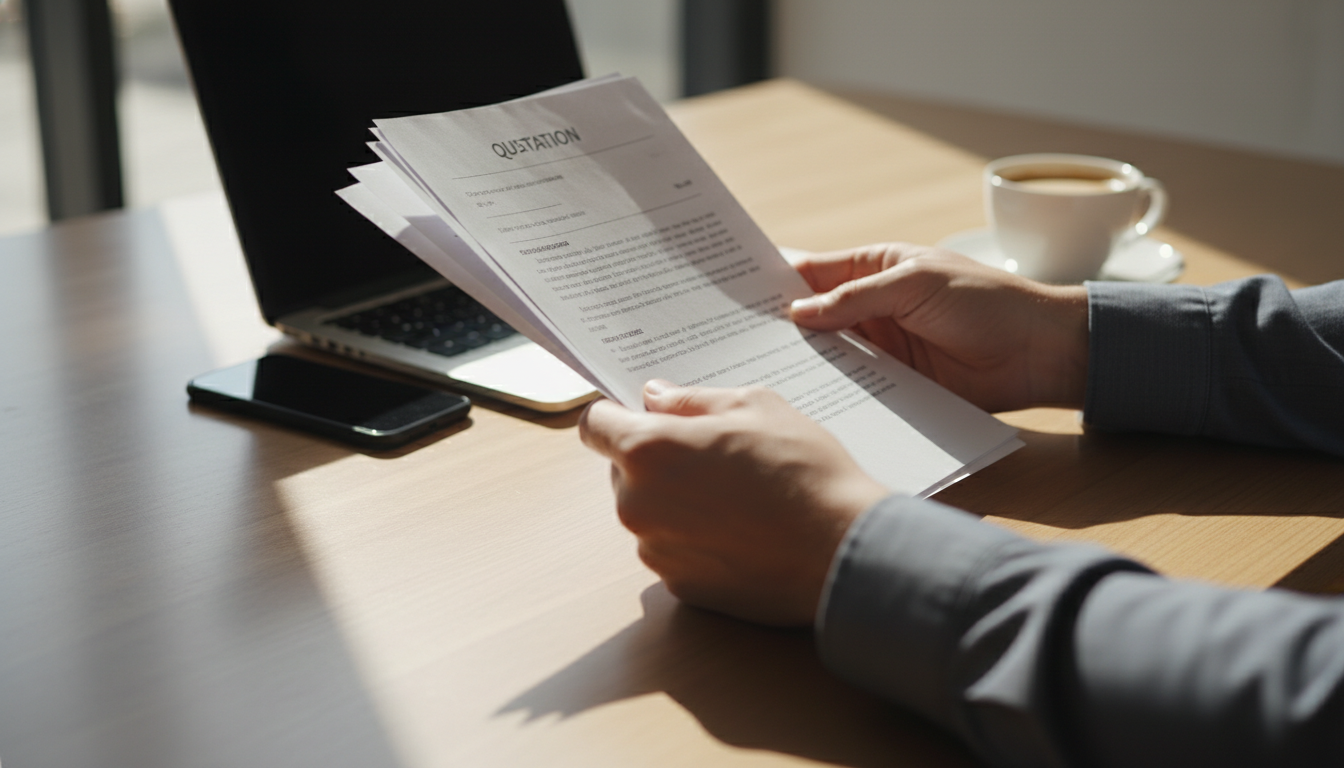 特殊車両通行許可の見積書を確認する事業者のイメージ