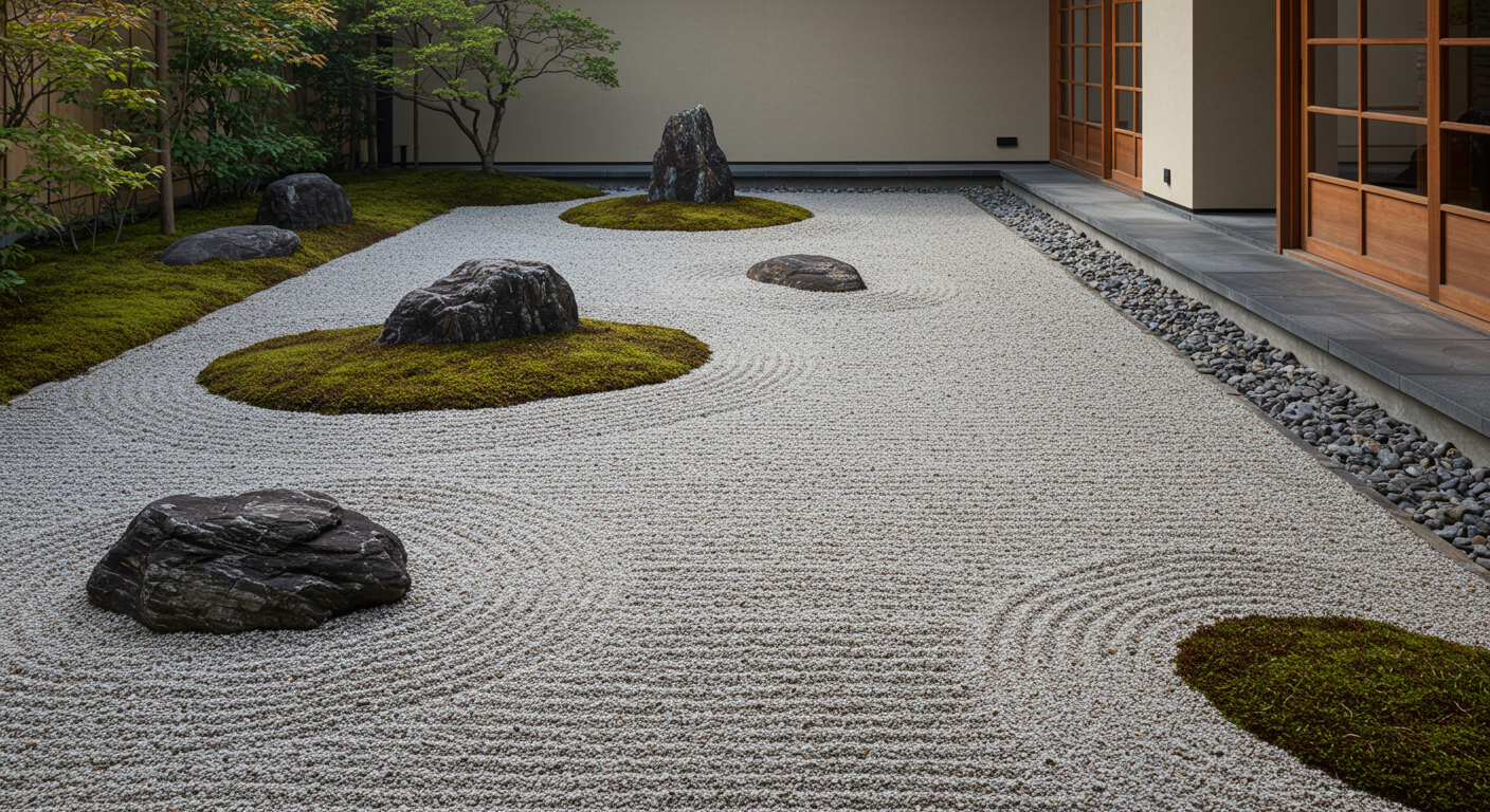 和モダンな庭の砂利敷きデザイン