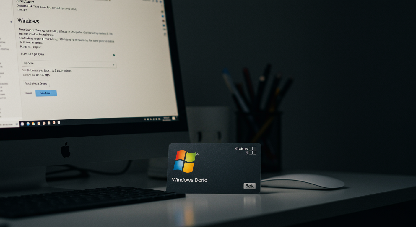 Windowsライセンスキーカードとパソコン画面
