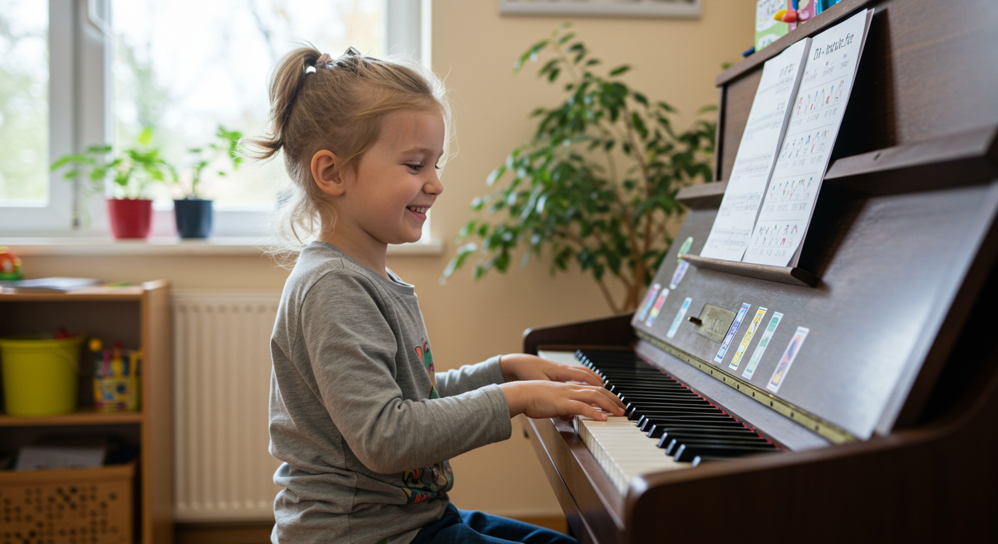 ピアノを楽しく練習する子どもの様子