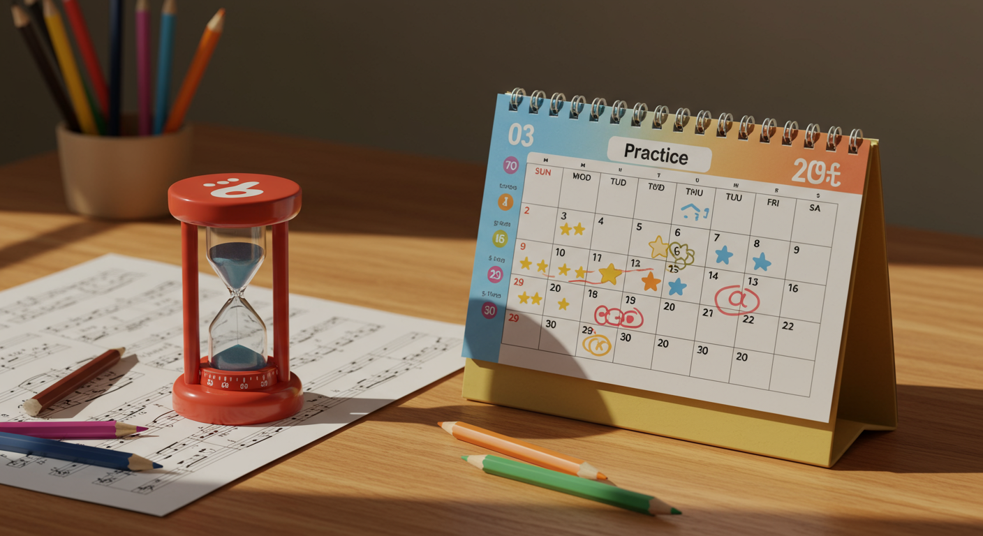 ピアノ練習カレンダーと時計