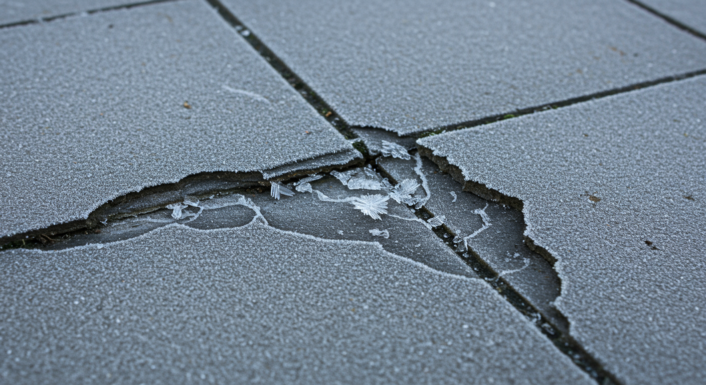 凍結による外構タイルの損傷例