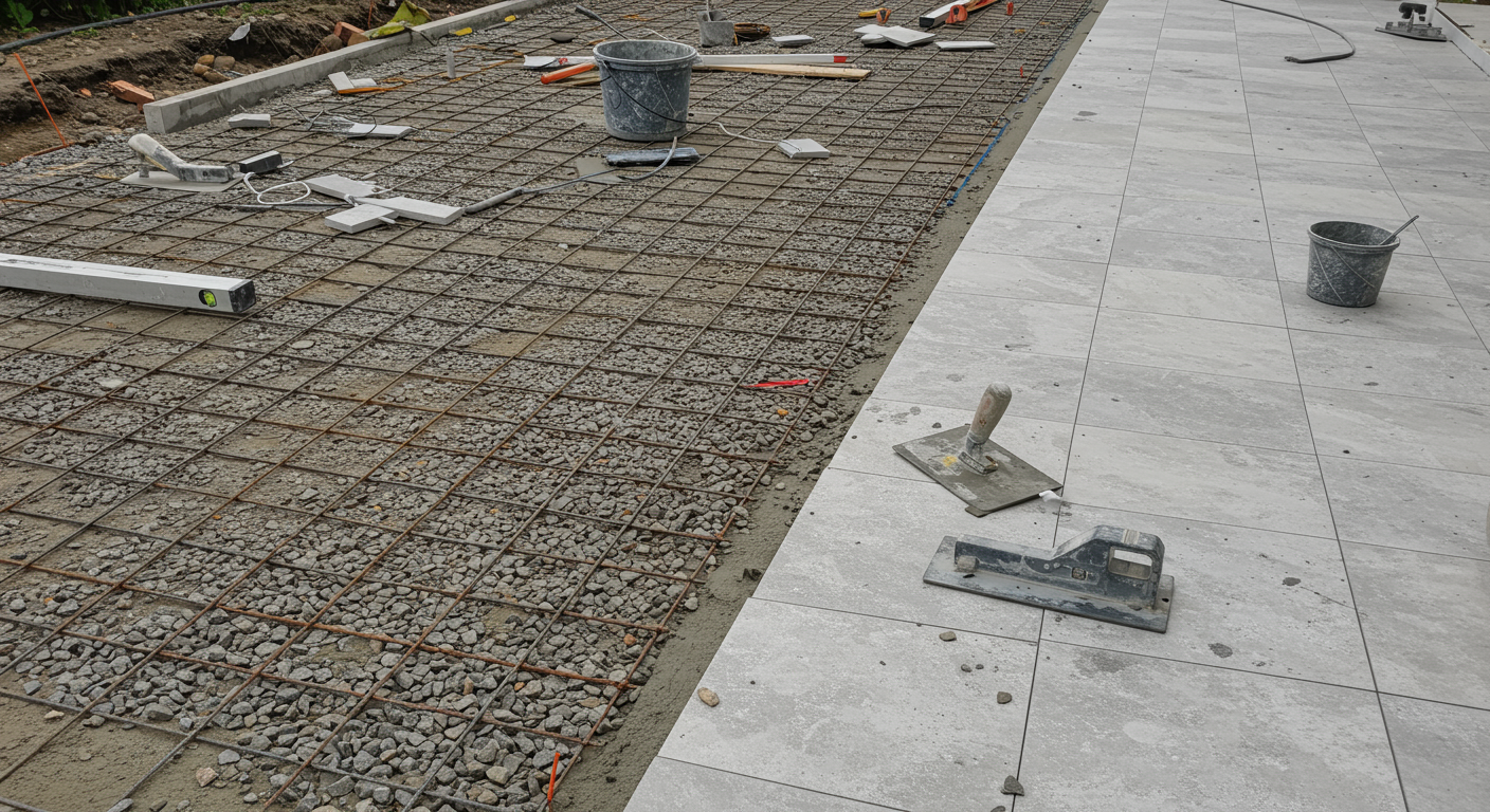 外構タイルの下地処理工程