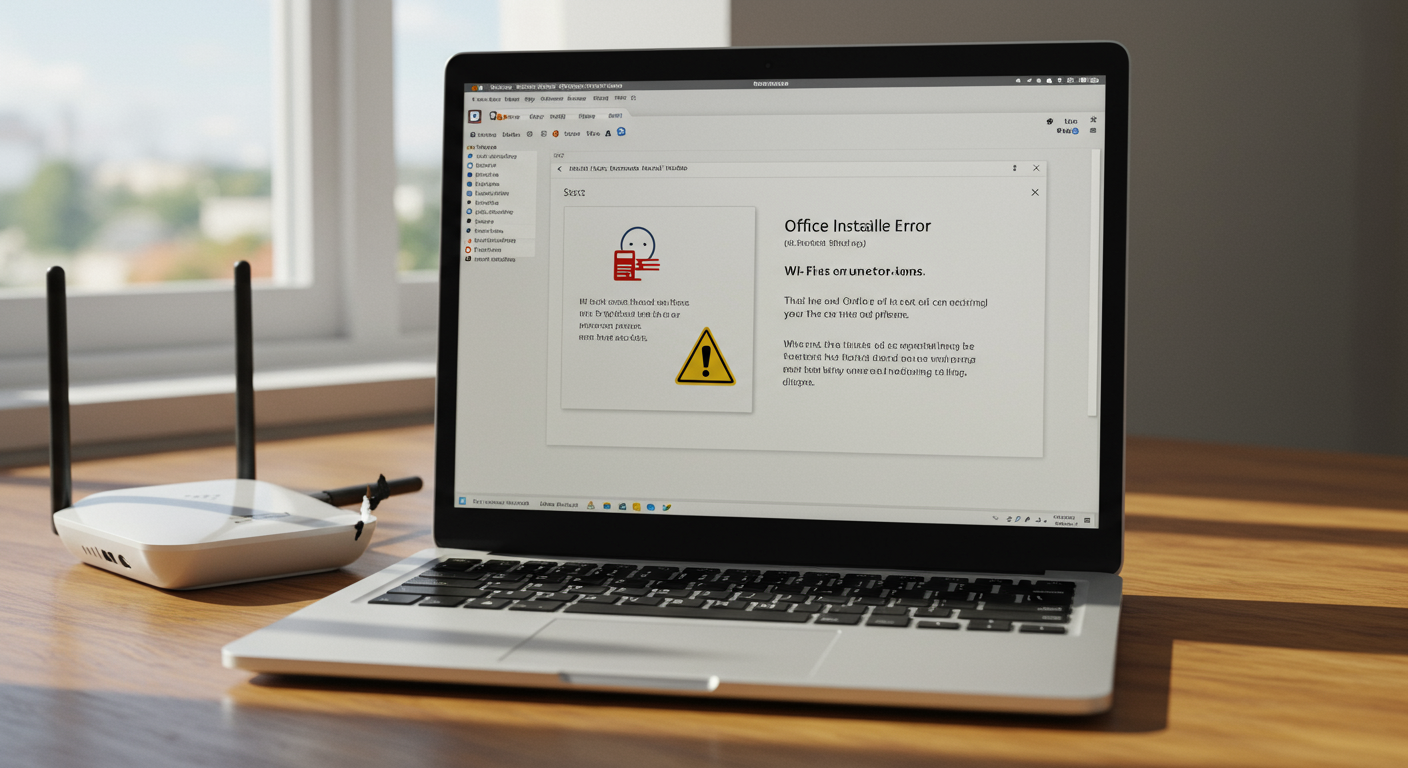 不安定なインターネット接続でOfficeインストールが失敗している様子