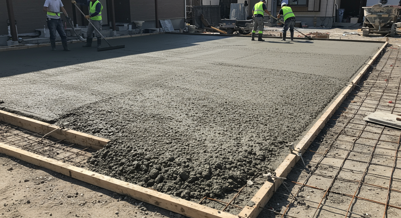 プロによるコンクリート打設工事の様子