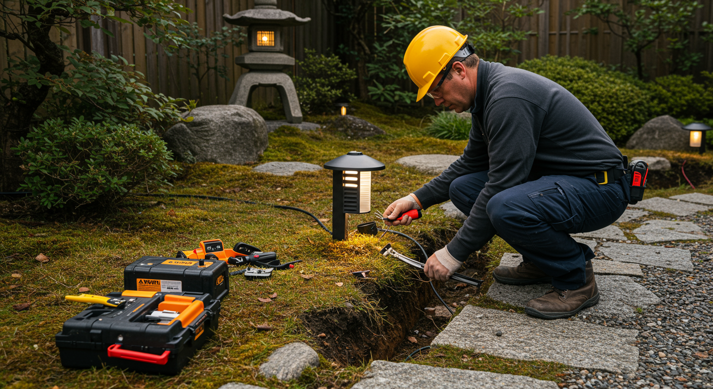 プロによる外構の電気工事の様子