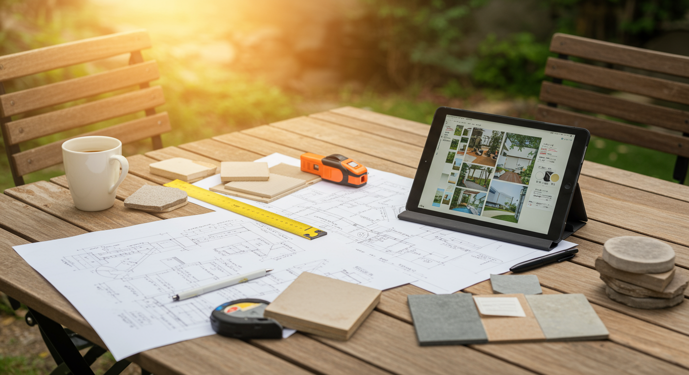 外構DIYの計画と準備の様子