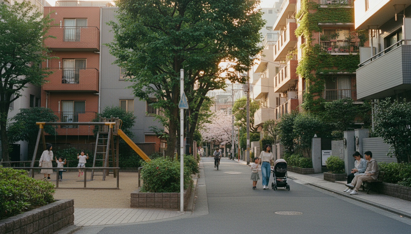 六本木三丁目の閑静な住宅街と公園
