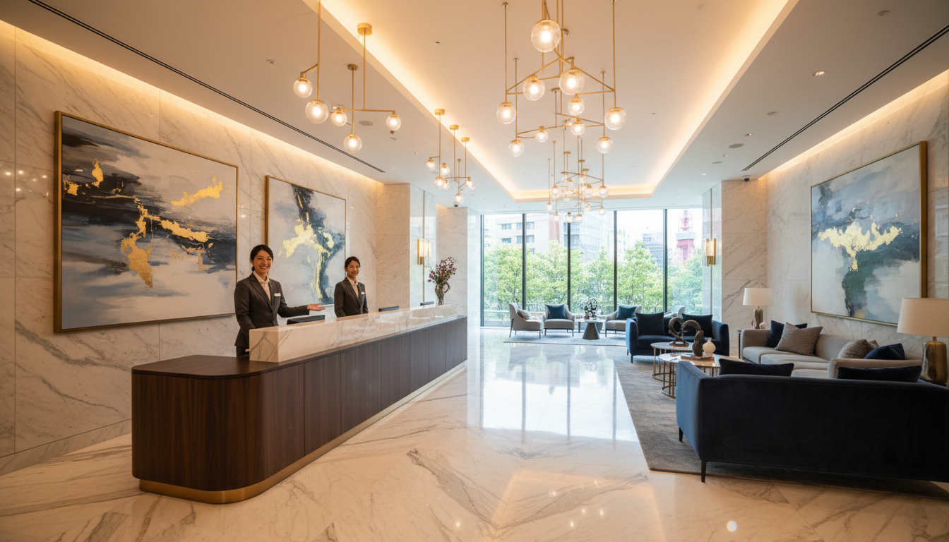 六本木の高級分譲賃貸マンションのエントランスホール