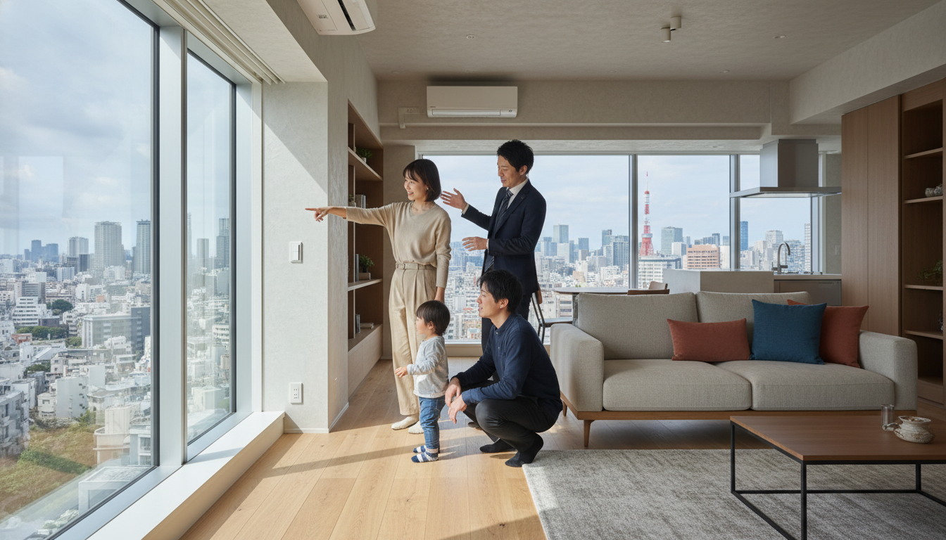 六本木ファミリー向け賃貸物件の内見風景