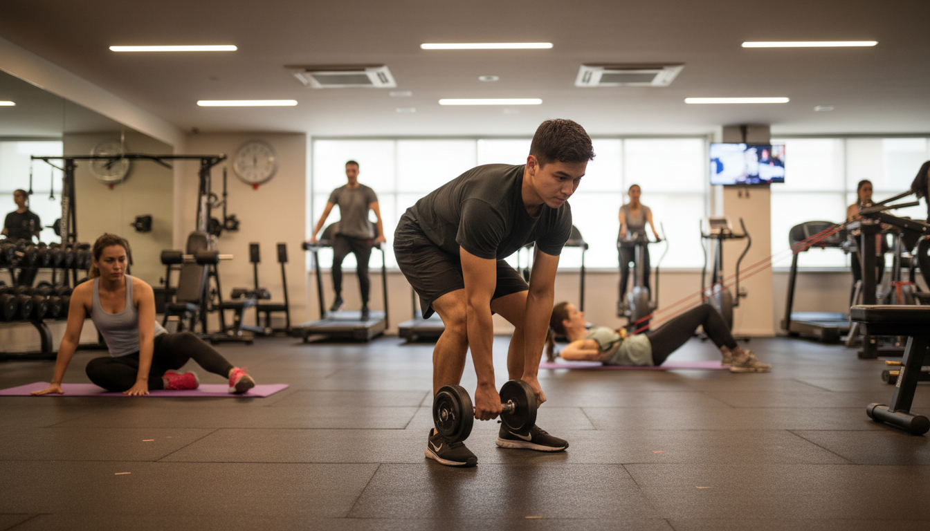 自分のトレーニングに集中するジム利用者