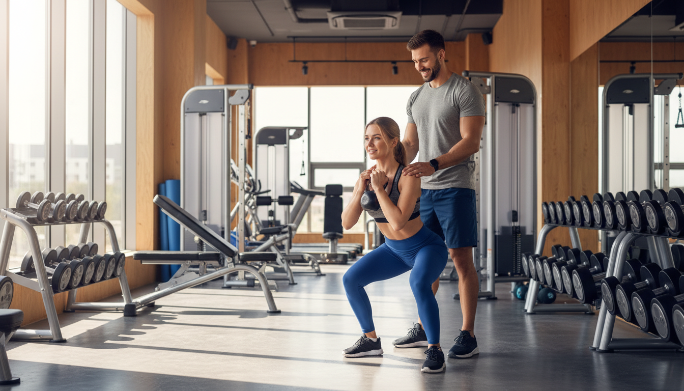 パーソナルジムでトレーニング指導を受ける様子