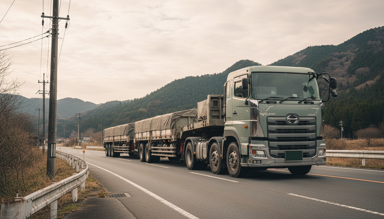 特殊車両通行許可が必要な大型トラックと道路の様子