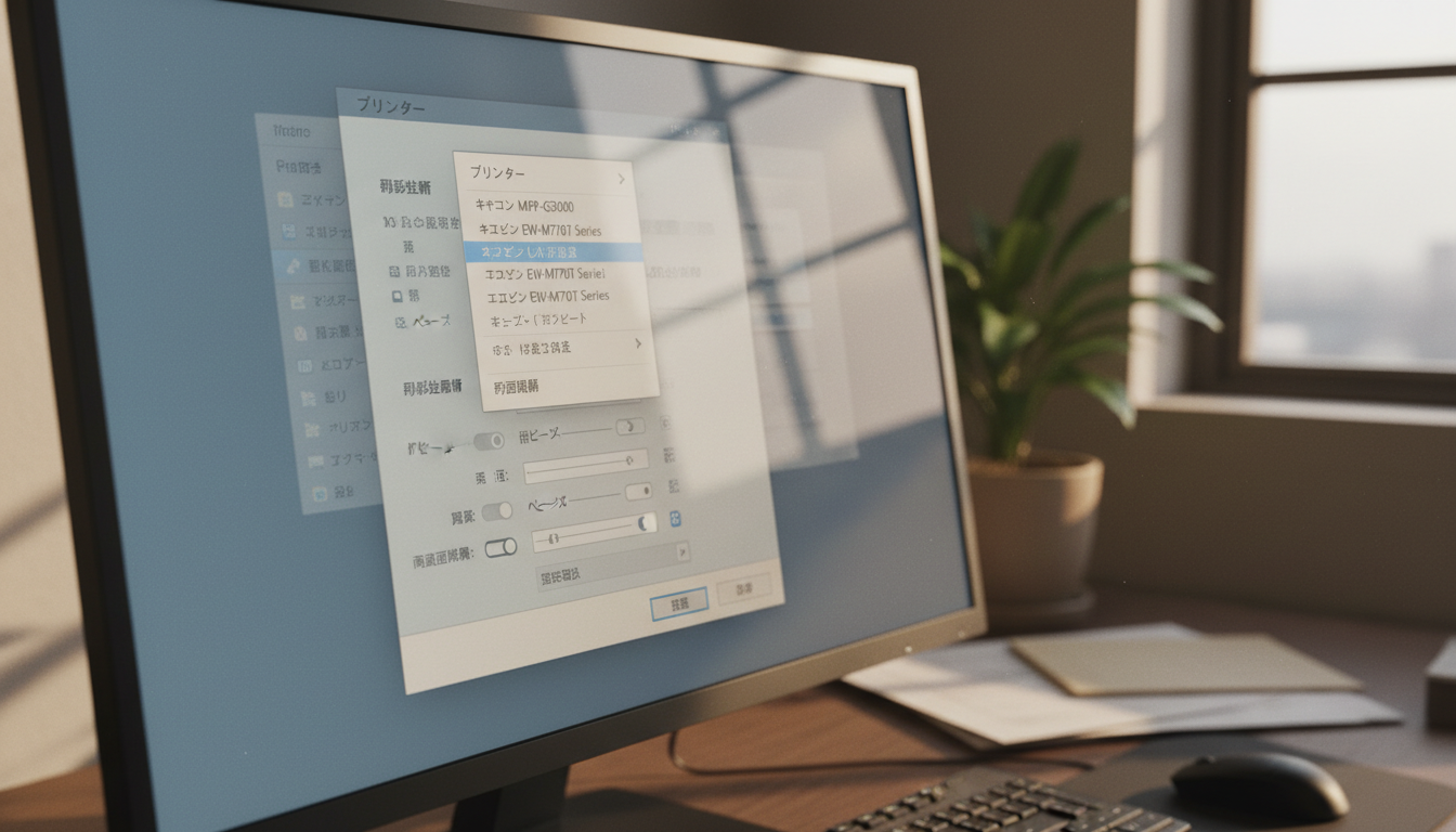 Officeアプリケーション印刷設定画面 プリンター選択