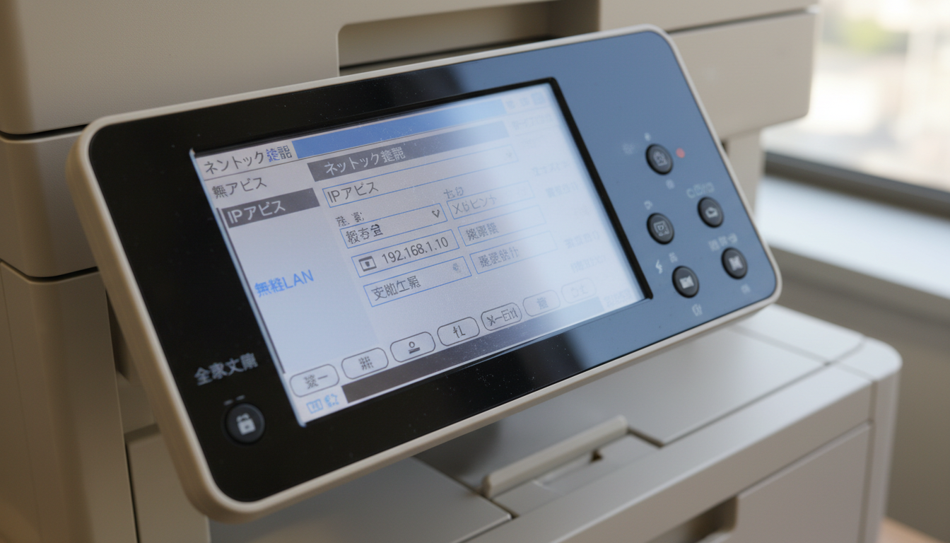 複合機ネットワーク設定確認 IPアドレス設定画面