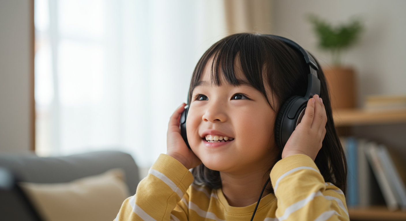 子どもが楽しそうに音楽を聴いている様子