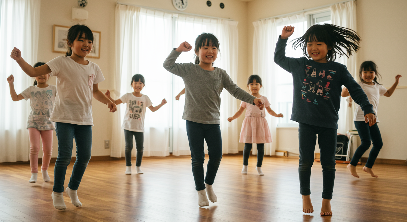 子どもたちが音楽に合わせてダンスを楽しんでいる様子