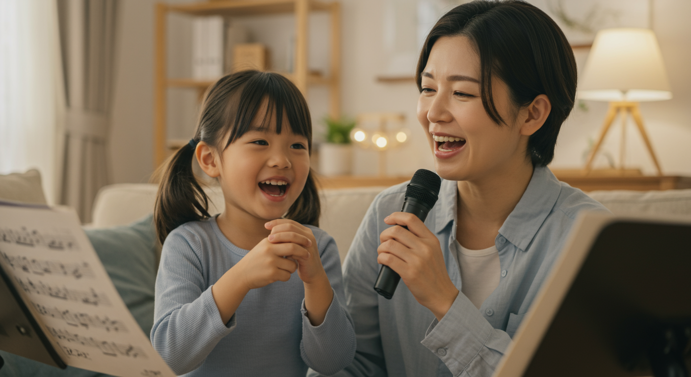 親子で楽しく歌っている温かな様子