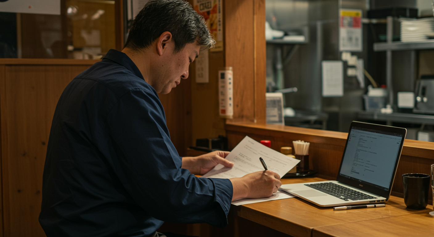 飲食店オーナーが資金計画を立てている様子