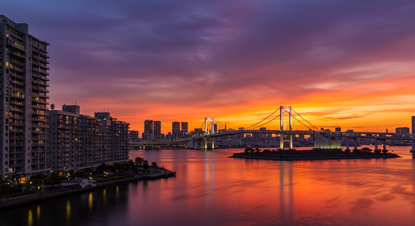 芝浦からのレインボーブリッジの夕景