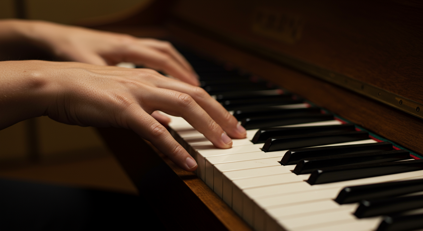 ピアノを弾く手元のクローズアップ