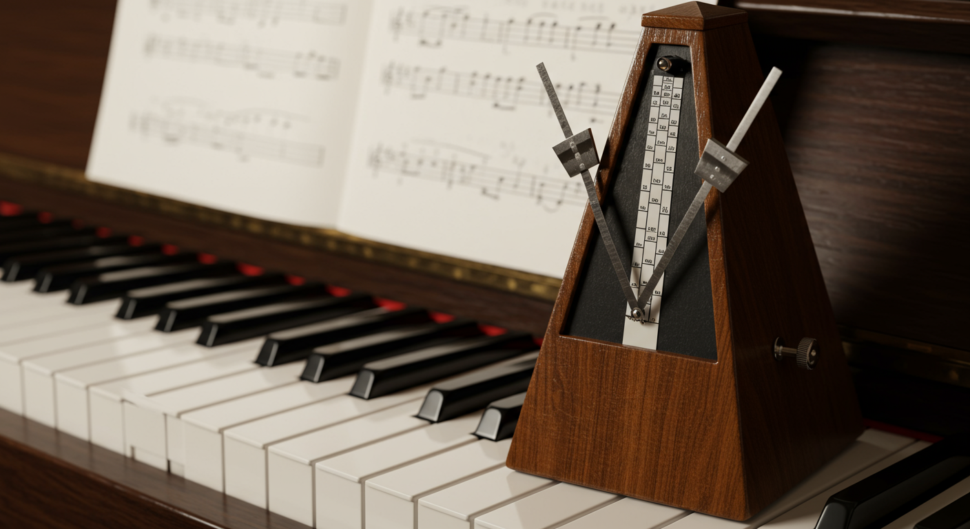 メトロノームとピアノの鍵盤