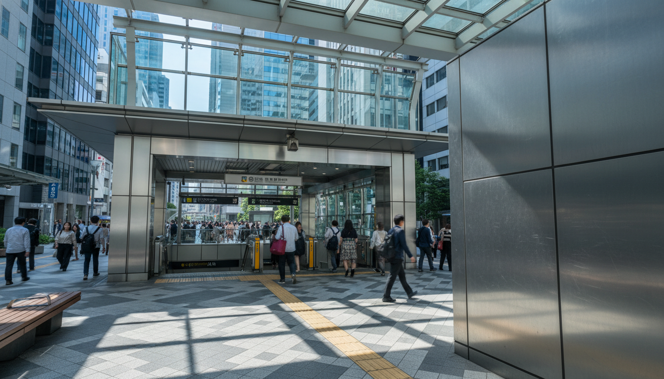 新富町駅の改札口と駅周辺の様子