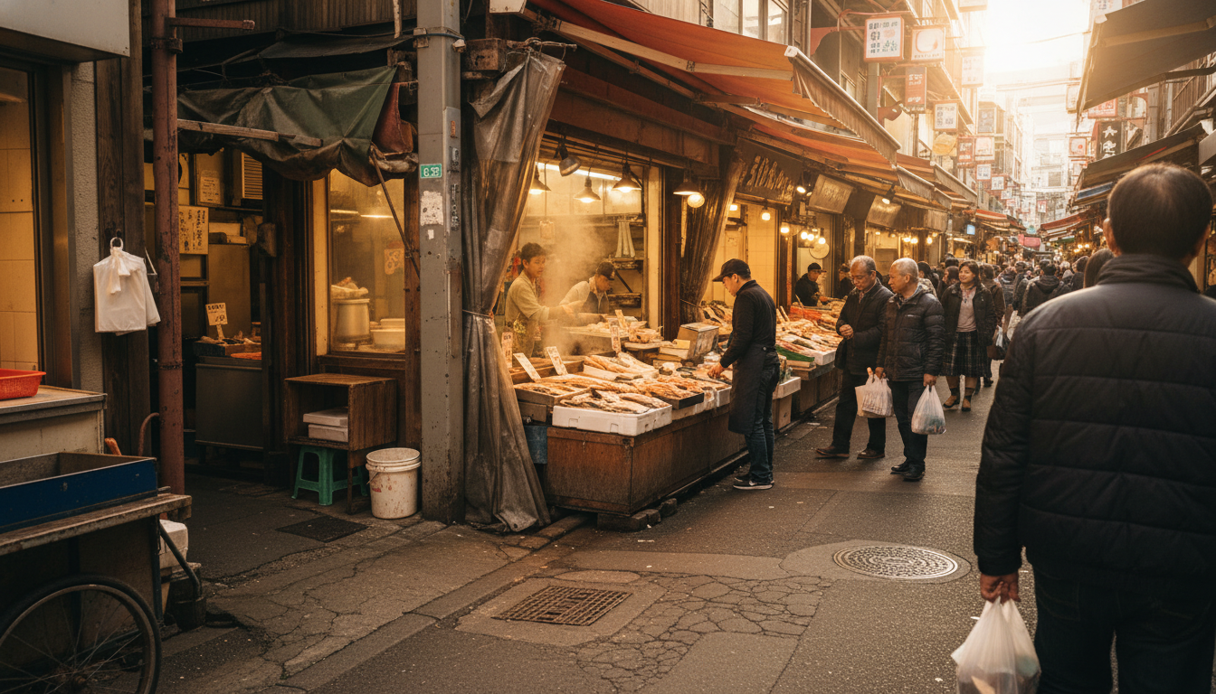 築地場外市場の活気ある様子