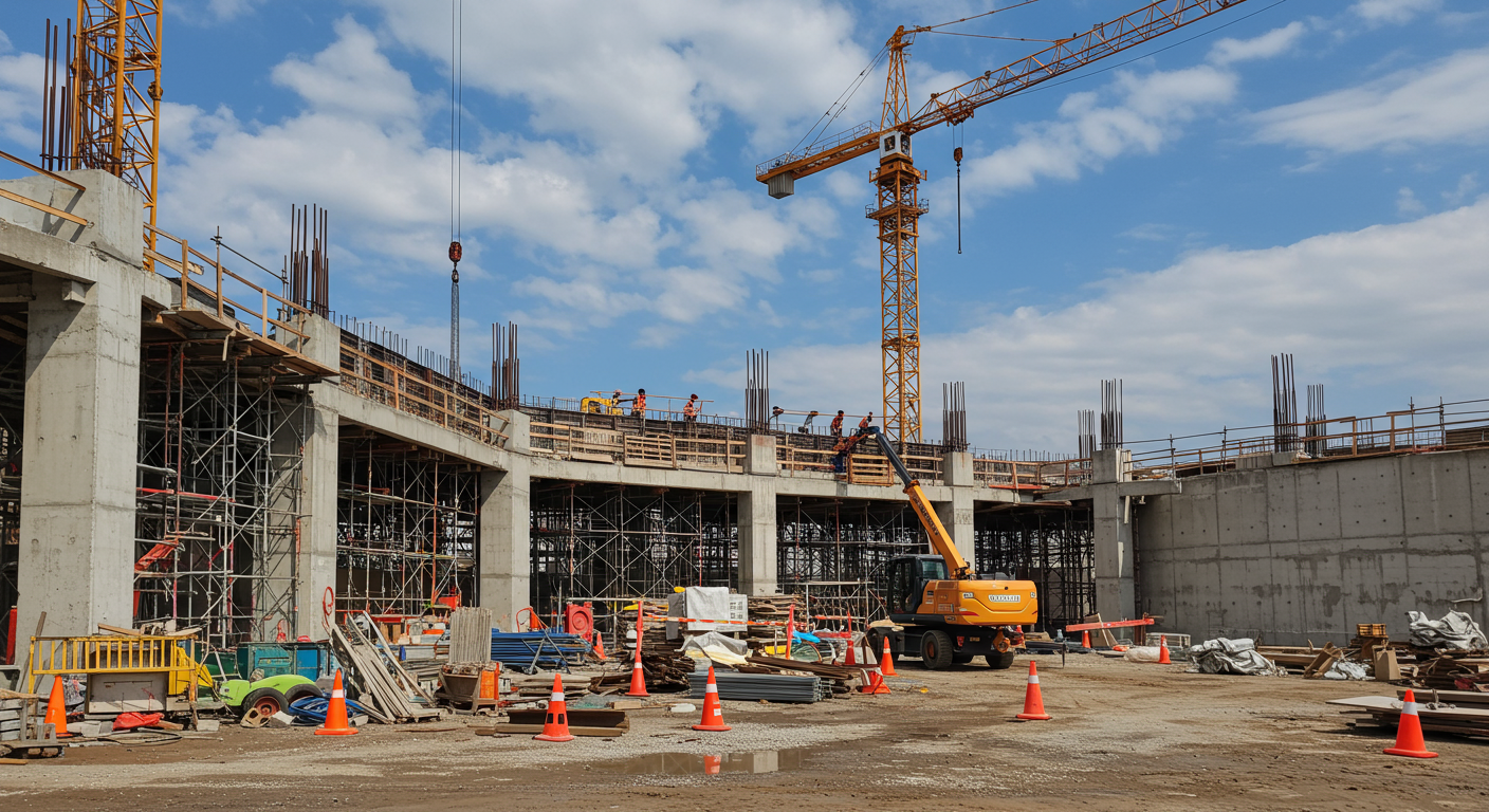 建設現場と建設業許可証のイメージ