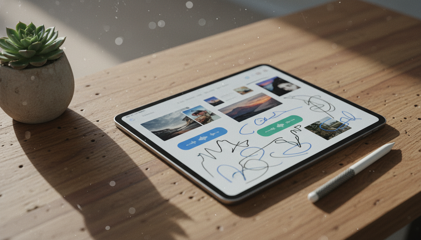 OneNoteで画像と音声を活用する様子