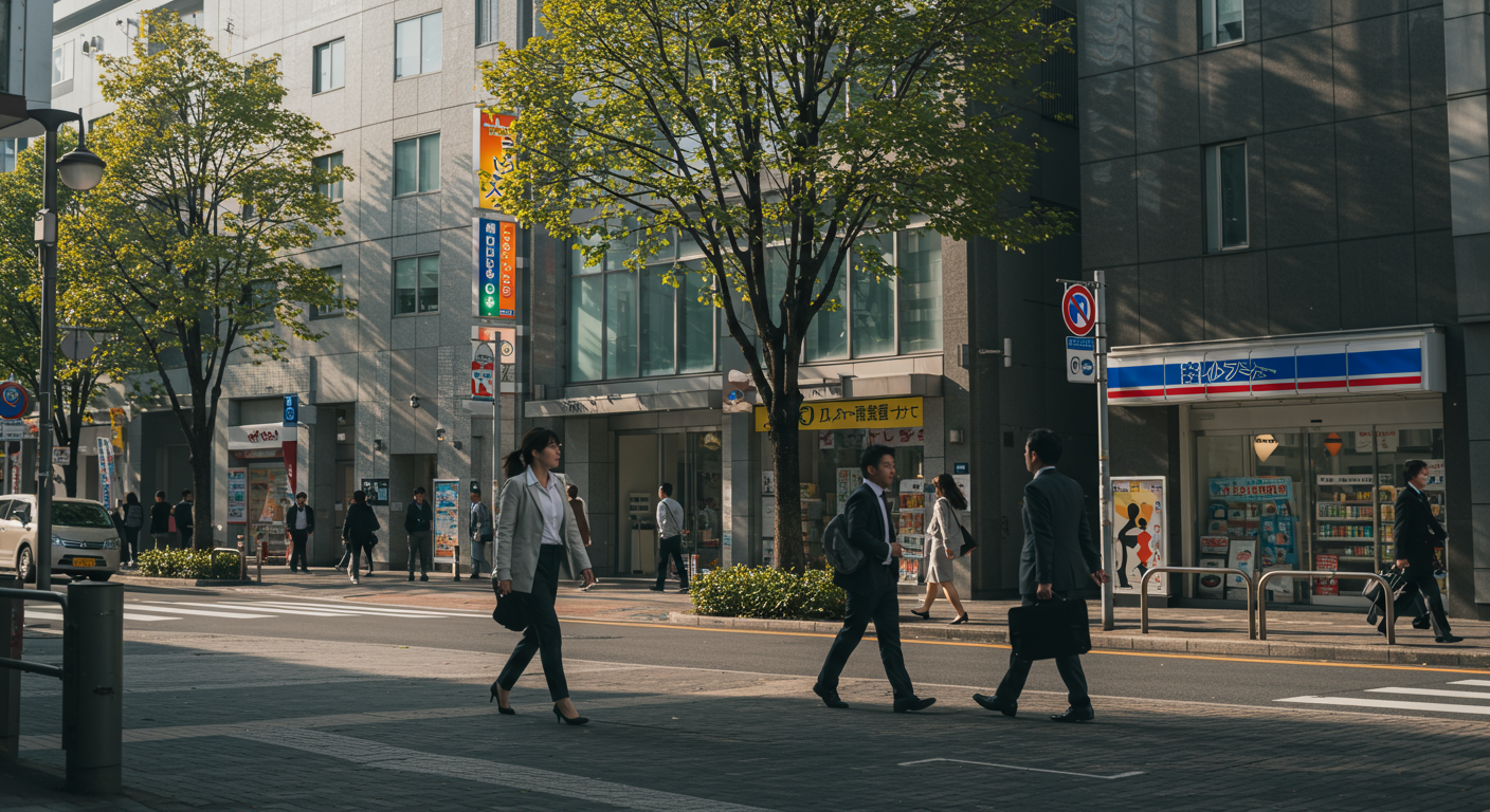 神谷町駅周辺の風景と通勤する人々