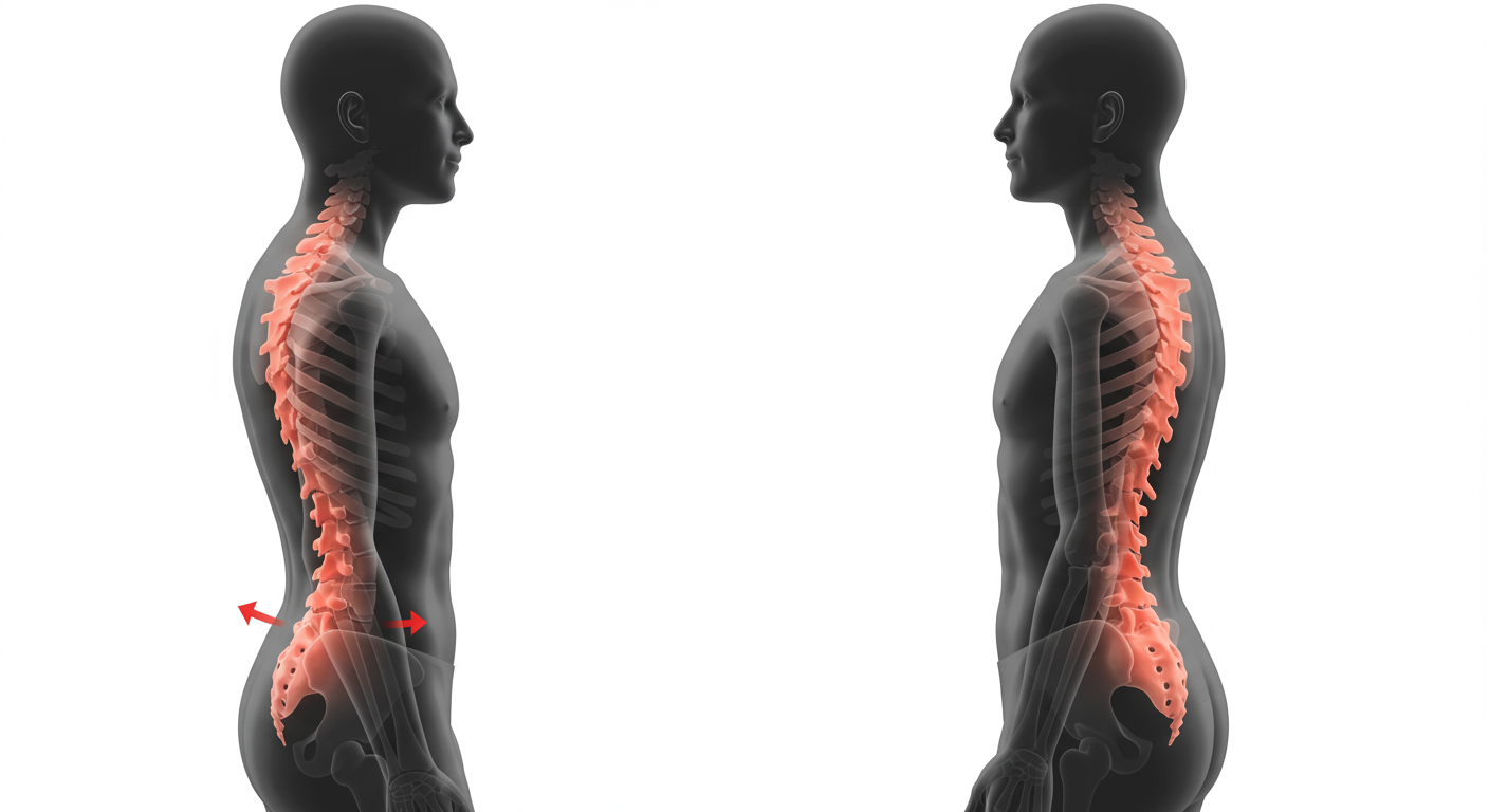 腰痛の原因となる悪い姿勢と良い姿勢の比較図
