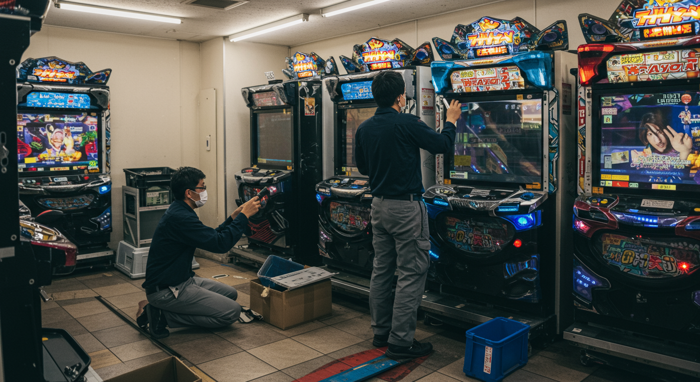パチンコ店での遊技機入替作業の様子