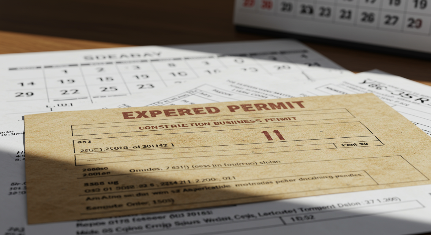 期限切れの建設業許可証と困惑する書類