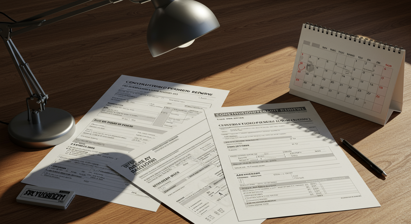 建設業許可の更新申請書類と期限を示すカレンダー