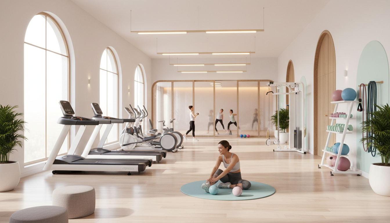 女性専用ジムでトレーニングする様子