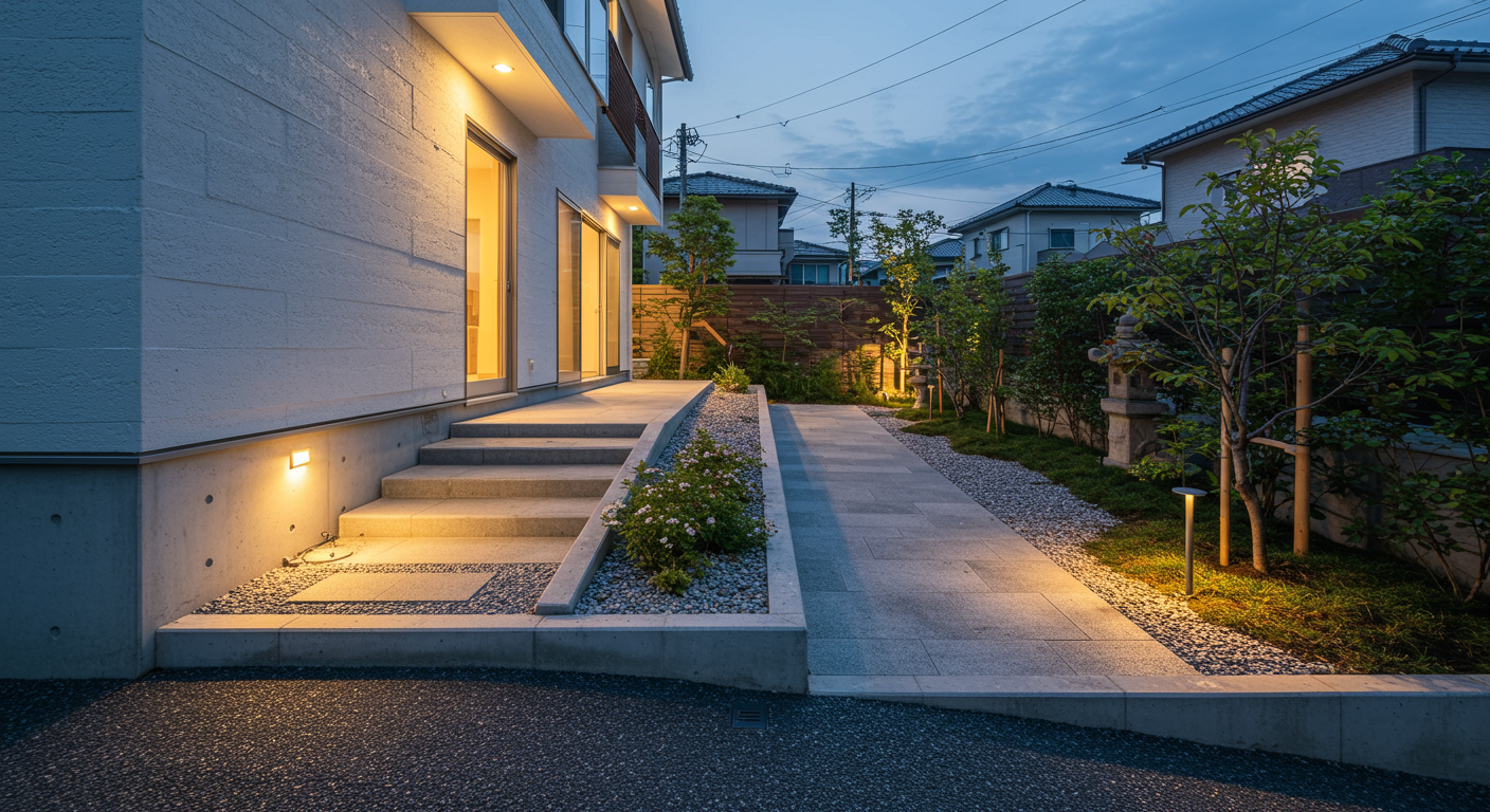 建物と調和した美しいスロープデザイン