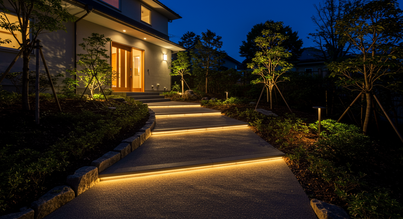 夜間のスロープ照明デザイン